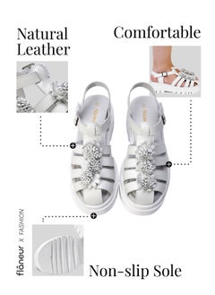 flâneur Flaneur Stylish Platform Sandals for Women - Open Toe Shoes, Natural Leather,  Ankle Strap, Casual Footwear for Women, Lightweight & Comfortable Outdoor Walking Shoes  - Image 3