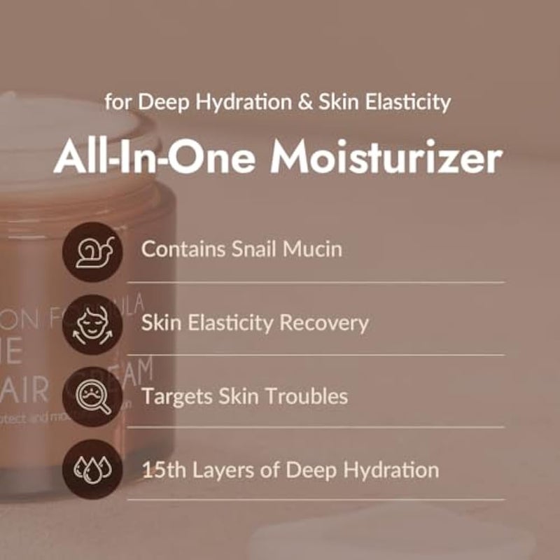 MIZON All in One Snail Repair Cream, Face Moisturizer with Snail Mucin Extract, Recovery Cream, Korean Skincare, Wrinkle & Blemish Care (2.53 Fl Oz Pack of 1) - Image 2