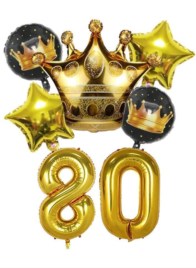 Party Time 80Th Birthday Decorations For Men Boy Women Girl Black And Gold Birthday Decorations For Happy Birthday Party With 1 Gold Number Balloon And Gold Crown And Star Foil Balloons - Image 2