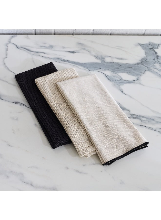 Home Box 3-Piece Waffle Kitchen Towel Set - Black and Cream - Image 2