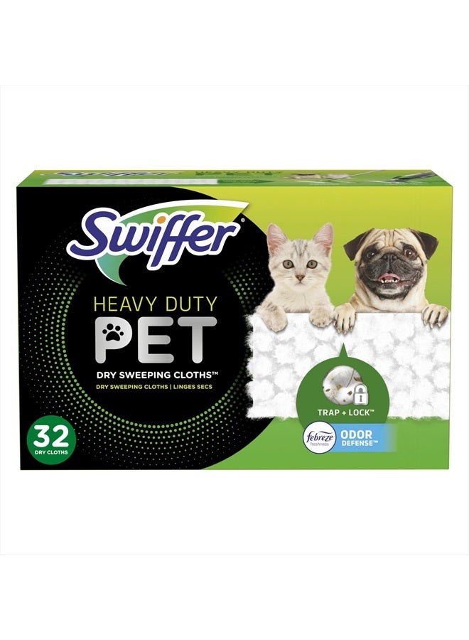 Swiffer Sweeper Pet, Heavy Duty Dry Sweeping Cloth Refills with Febreze Odor Defense, 32 Count, Liquid - Image 1