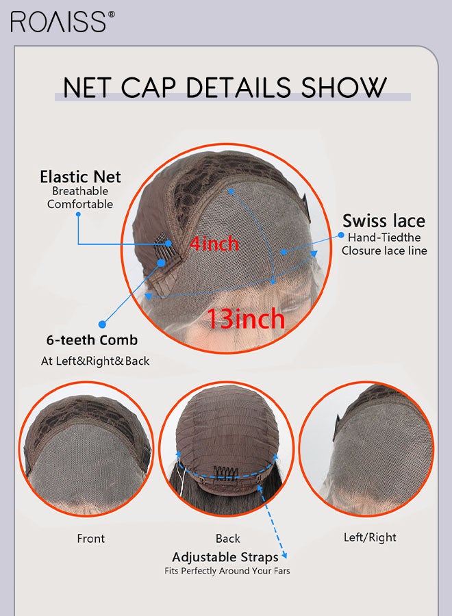رويس شعر مستعار طويل مفرود بدانتيل أمامي، شعر مستعار صناعي ناعم وطبيعي مقاوم للحرارة لحفلات الزفاف والارتداء اليومي، أسود، 66 سم (26 بوصة) - Image 5