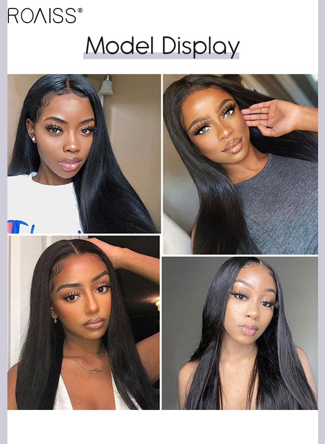 رويس شعر مستعار طويل مفرود بدانتيل أمامي، شعر مستعار صناعي ناعم وطبيعي مقاوم للحرارة لحفلات الزفاف والارتداء اليومي، أسود، 66 سم (26 بوصة) - Image 2