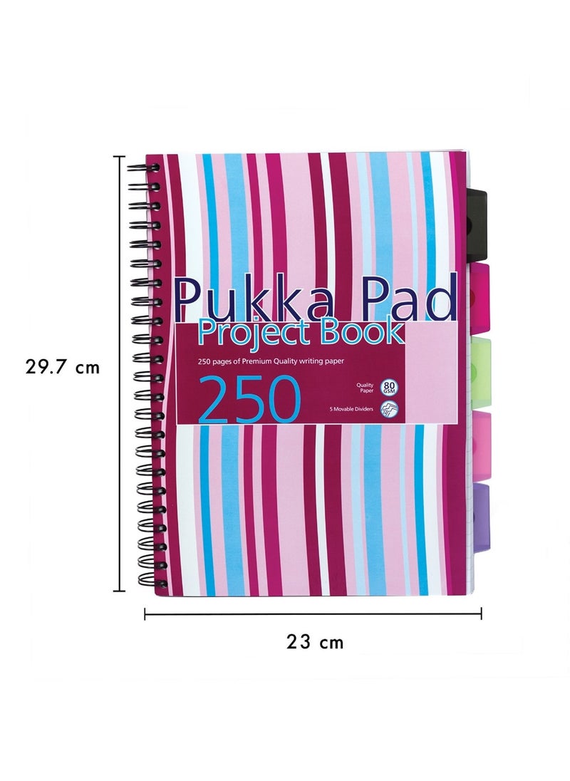 Pukka Pad - A4 Size Stripes Project Notebook 250 Sheets Assorted Colours - Image 1