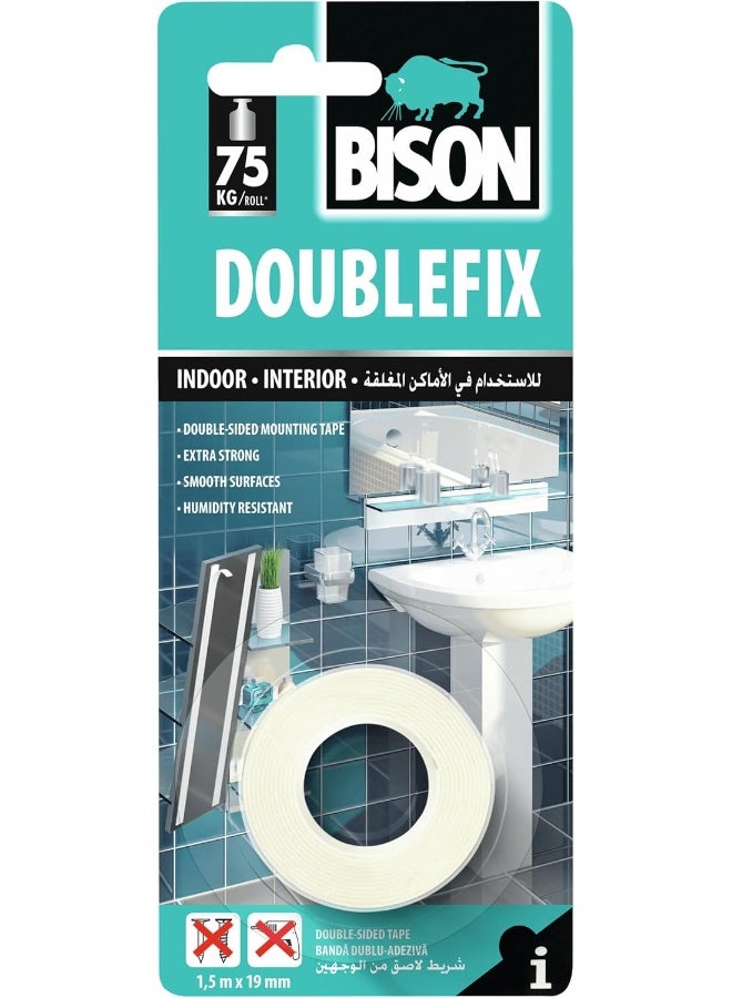 Bison DoubleFix Double Sided Mounting Tape Invisible Card 1,5m x 19mm,Easy Indoor Fixing & Decorating - Image 1