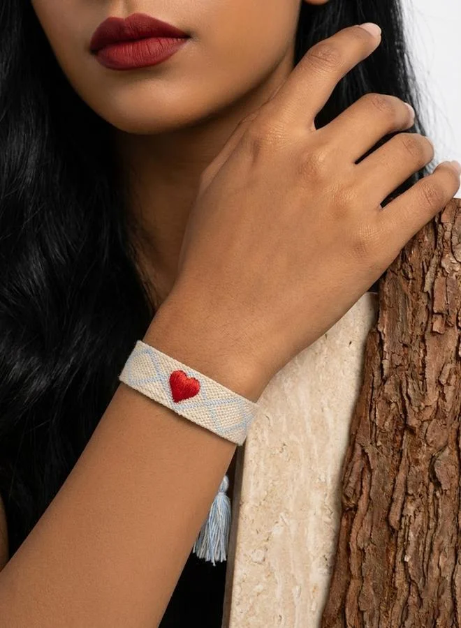 Multi-Color Heart Embroidered Woven Bracelet