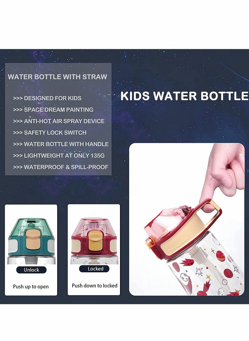 Generic - Kids Water Bottle with Straw, 450ML Measurement Handle BPA-Free for School, Children's Suction Nozzle Plastic Scale Cup Portable Pop Up Cover Learning Drinking Straw - Image 1