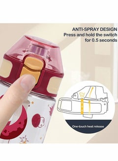Generic Kids Water Bottle with Straw, 450ML Measurement Handle BPA-Free for School, Children's Suction Nozzle Plastic Scale Cup Portable Pop Up Cover Learning Drinking Straw  - Image 5