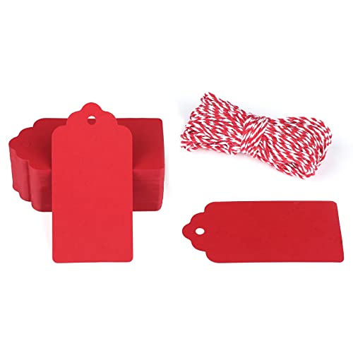 G2PLUS 100PCS Red Gift Tags with String 2 x 4 Blank Paper Gift Tags with Twine for Gift Wrapping Arts Crafts Wedding Christmas Thanksgiving Valentines Day - Image 1