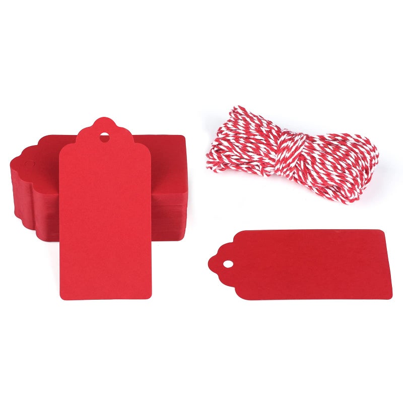 G2PLUS 100PCS Red Gift Tags with String 2 x 4 Blank Paper Gift Tags with Twine for Gift Wrapping Arts Crafts Wedding Christmas Thanksgiving Valentines Day - Image 3