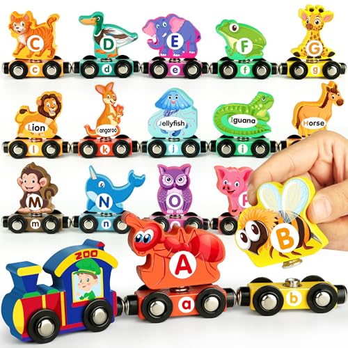 Helsort Wooden Alphabet Train Set for Toddlers Magnetic ABC Train with SnapConnection AnimalThemed Educational Preschool Toy for Kids Ages 35 Montessori STEM Learning Gift for Boys and Girls - Image 1