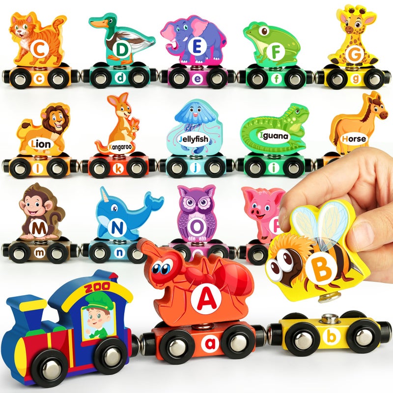 Helsort Wooden Alphabet Train Set for Toddlers Magnetic ABC Train with SnapConnection AnimalThemed Educational Preschool Toy for Kids Ages 35 Montessori STEM Learning Gift for Boys and Girls - Image 3