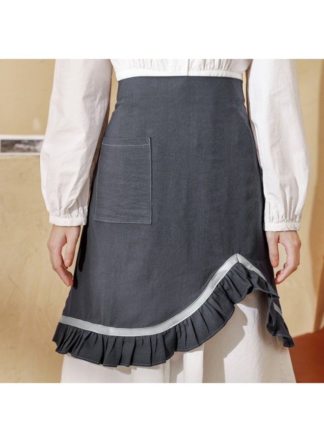 Women Half Apron Retro Waist Apron Ruffle Vintage Apron with Pocket for Chef Cafe Server Waiter Cooking Kitchen - Image 2