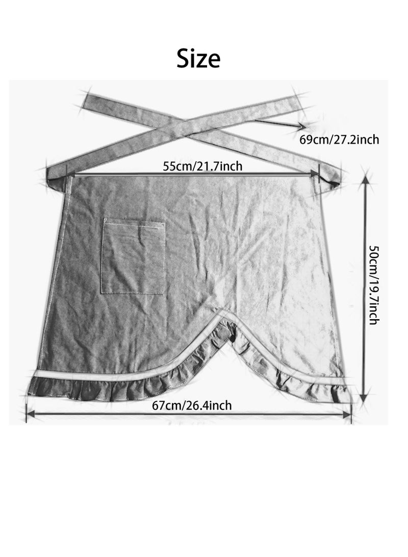 Women Half Apron Retro Waist Apron Ruffle Vintage Apron with Pocket for Chef Cafe Server Waiter Cooking Kitchen - Image 5
