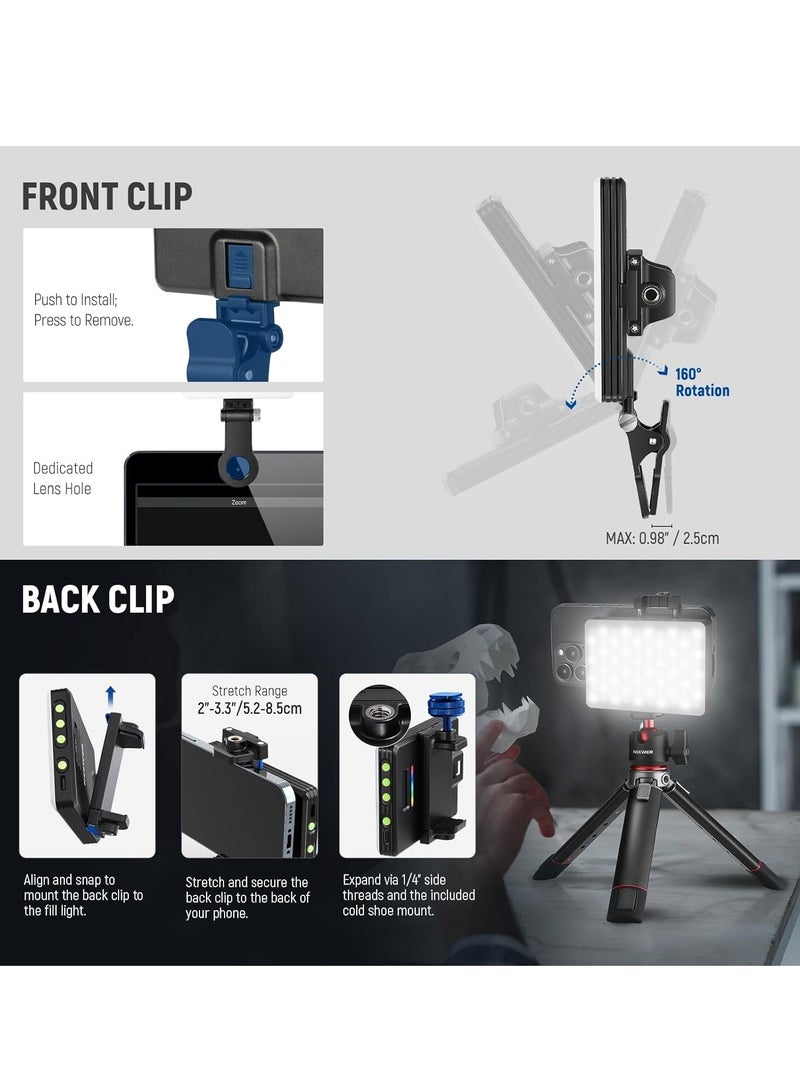 NEEWER VL67C RGB Selfie Light with APP Control, 94 LED CRI97 2000mAh Rechargeable, Cold Shoe Mount as Camera Light, Portable Front & Back Phone Clip for TikTok, Video Conference Light for Laptop - Image 2