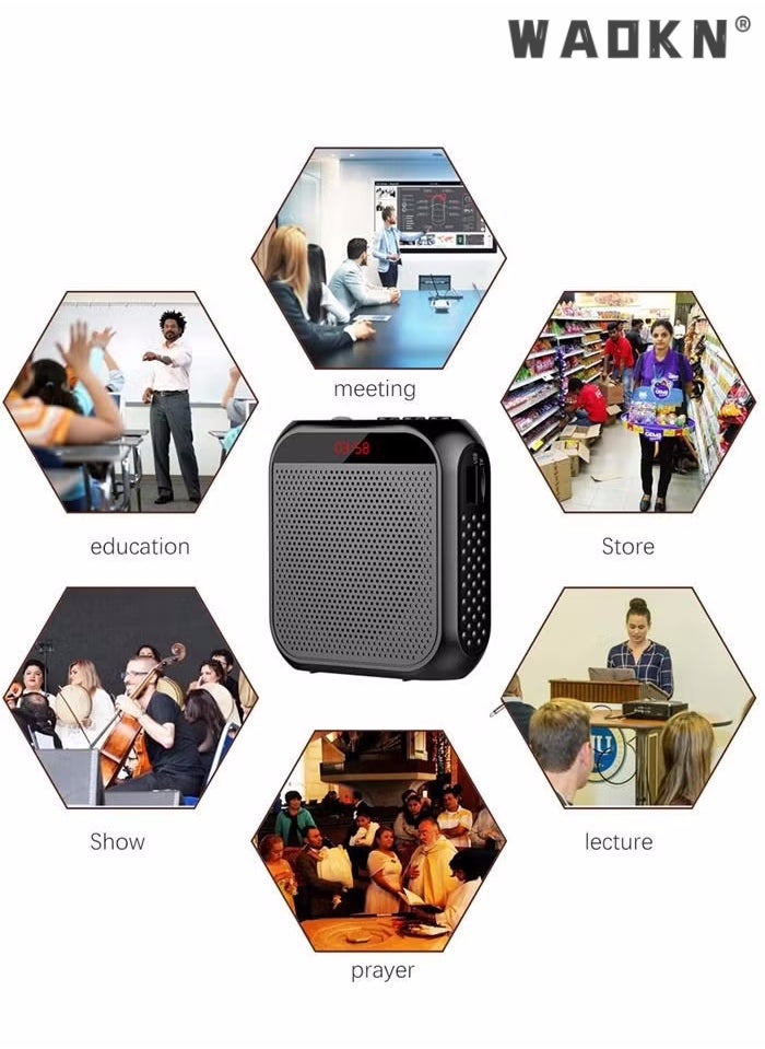 WAOKN Voice Amplifier with Wired Microphone Headset, Portable Rechargeable PA System Speaker Personal Microphone Speech Amplifier, Loudspeaker for Teachers, Tour Guides/Coaches Metting/Yoga/Fitness (Black)  - Image 3