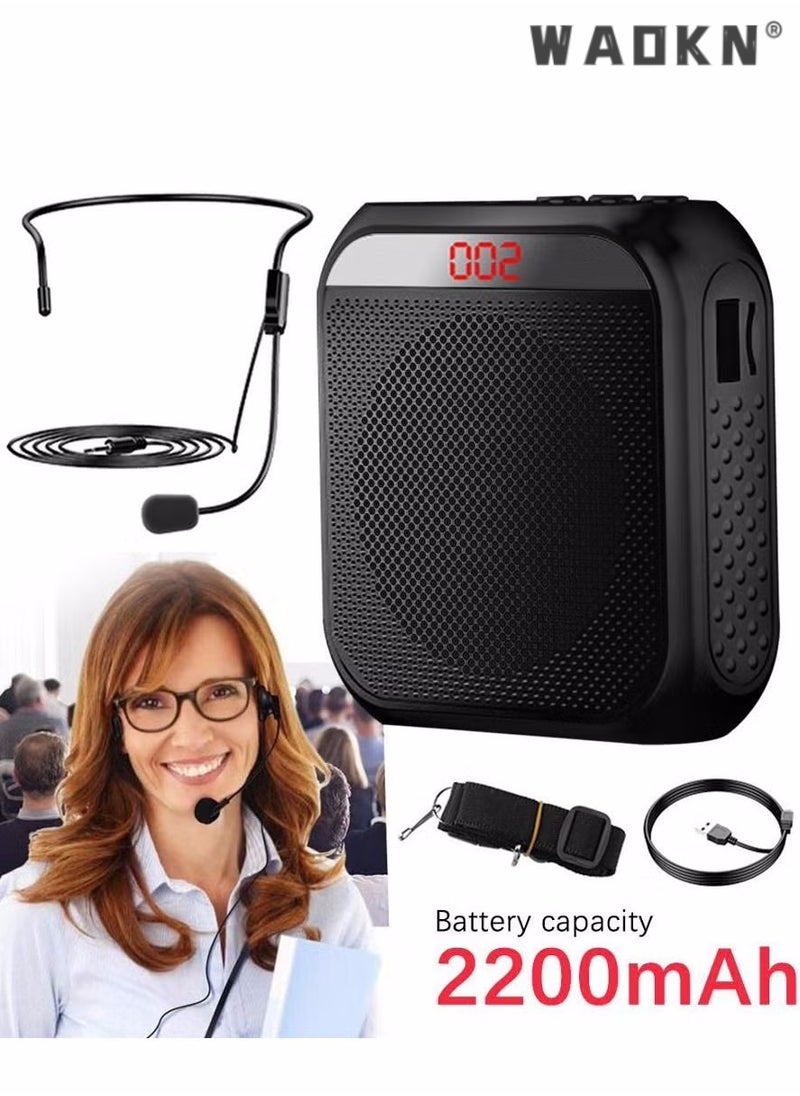 WAOKN Voice Amplifier with Wired Microphone Headset, Portable Rechargeable PA System Speaker Personal Microphone Speech Amplifier, Loudspeaker for Teachers, Tour Guides/Coaches Metting/Yoga/Fitness (Black)  - Image 2