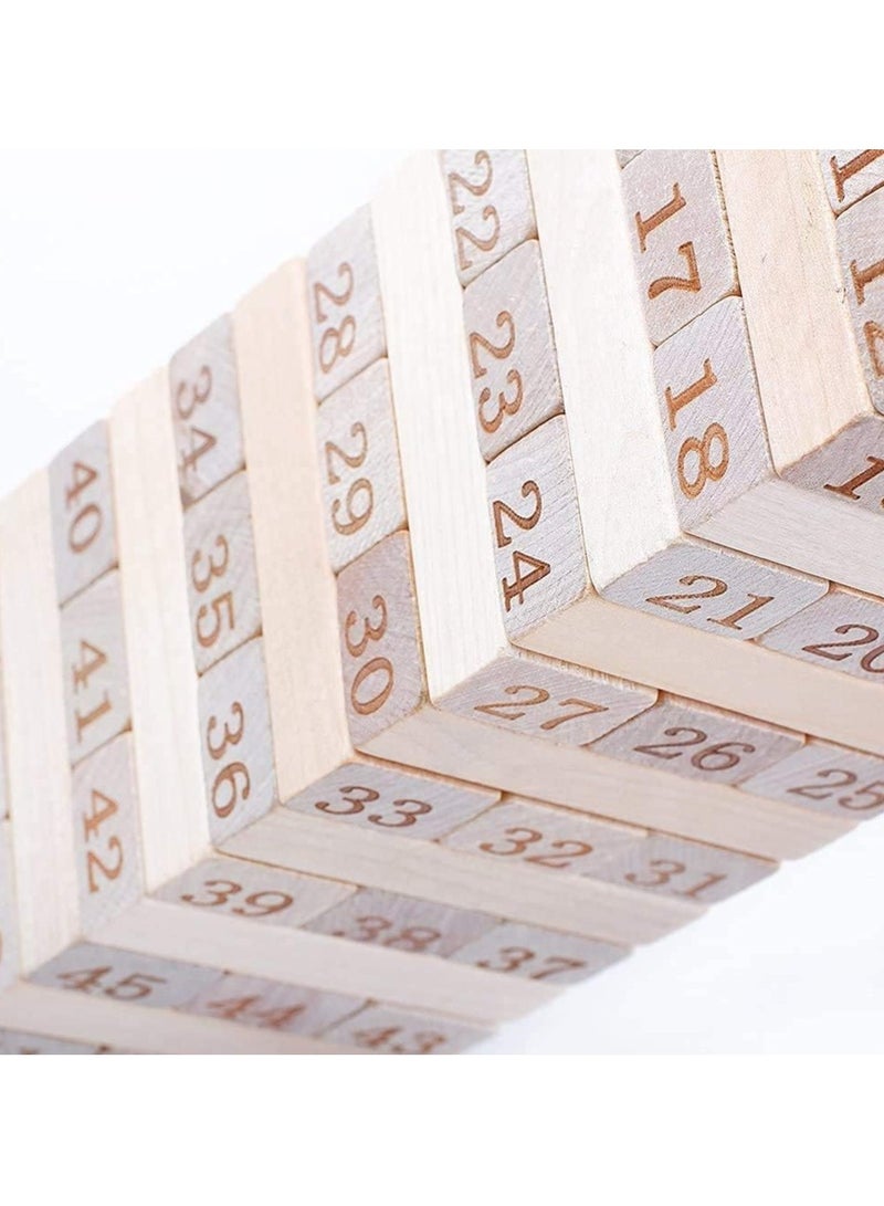 لعبة مكعبات خشبية مرقمة عالية الارتفاع - برج متدحرج كلاسيكي مع نرد - لعبة عائلية ممتعة للأطفال والكبار - 54 قطعة - Image 3