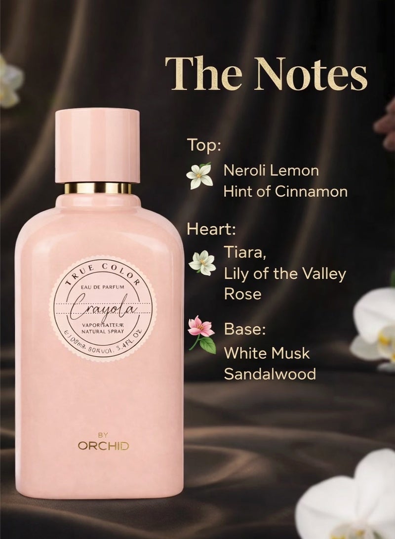 Orchid True Color Crayola Pour Femme Eau De Parfum 100ml Perfume for Women Long Lasting Floral Musk Fragrance with Neroli Lemon Rose Sandalwood White Musk - Image 2