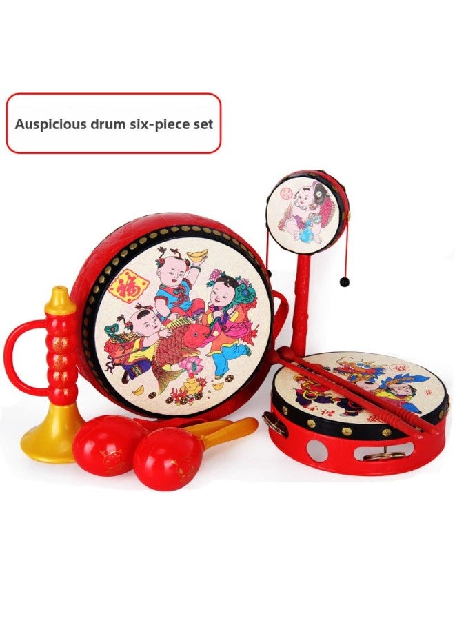 Baby Infant Newborn Toys Auspicious Traditional Rattle 0-3 Years Old Traditional Educational Hand Enlightenment Toys-Color:Auspicious Six-piece Set - Image 3