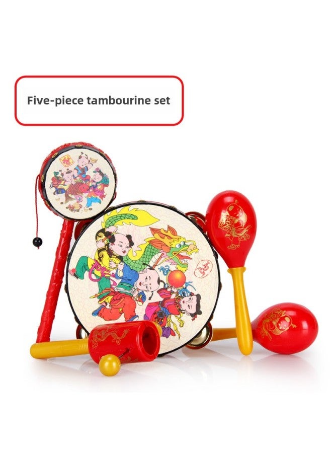 Baby Infant Newborn Toys Auspicious Traditional Rattle 0-3 Years Old Traditional Educational Hand Enlightenment Toys-Color:Auspicious Six-piece Set - Image 5