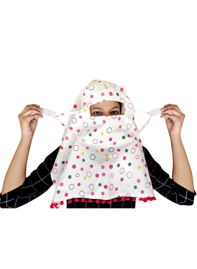 Switchon Export quality Cotton Innovative scarf hijab for women with closer Hook and Loop Tape - White-red - Image 1