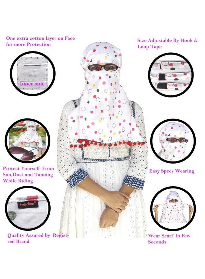 Switchon Export quality Cotton Innovative scarf hijab for women with closer Hook and Loop Tape - White-red - Image 5