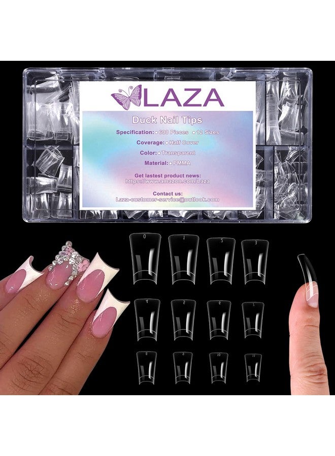 Laza 600pcs Medium Length Duck Nail Tips 12 Sizes Box-packed Clear Duck Nails Half Cover Wide Nail Tips French False Nail Tips for Acrylic Nails Extension Tips - 28MM - Image 1