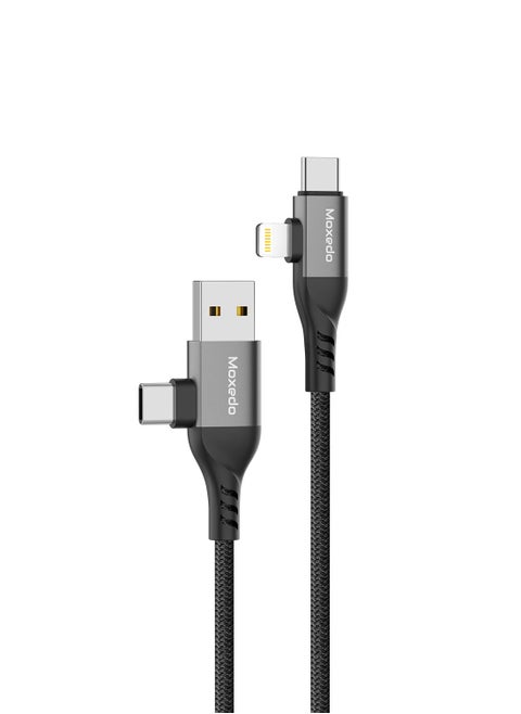 Moxedo 4 in 1 Charging Cable PD 3.0 60W 100 cm Nylon Braided Cable Multi-Functional Fast Charging Cable Compatible with All Type-C Android SmartPhone and Lightning Device