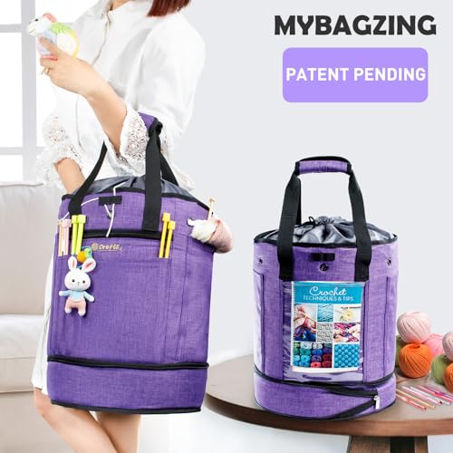 MYBAGZING Expandable Crochet Bag - Yarn Storage Organizer, Knitting Bag, Tote, Holder, Accessories, Drawstring Closure - Image 5