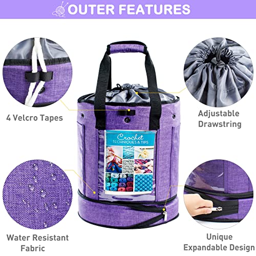 MYBAGZING Expandable Crochet Bag - Yarn Storage Organizer, Knitting Bag, Tote, Holder, Accessories, Drawstring Closure - Image 2