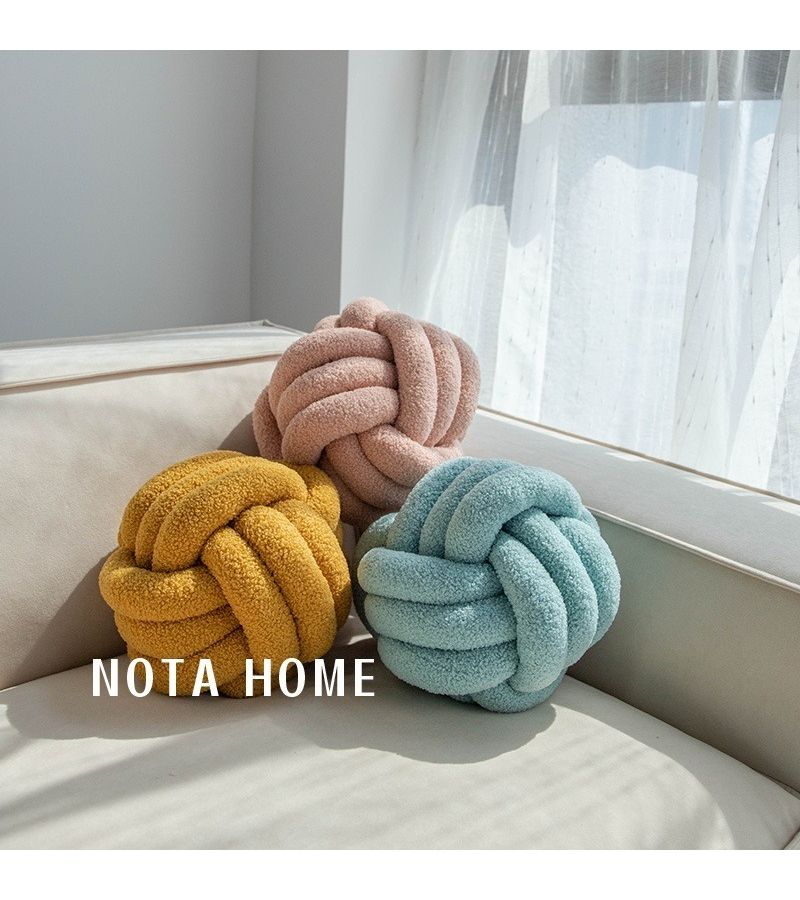 Yellow Round Mohair Pillow Irregular Shape Soft Lumbar Support 9x9inch - Image 4