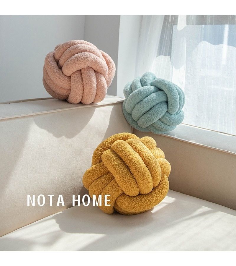 Yellow Round Mohair Pillow Irregular Shape Soft Lumbar Support 9x9inch - Image 3
