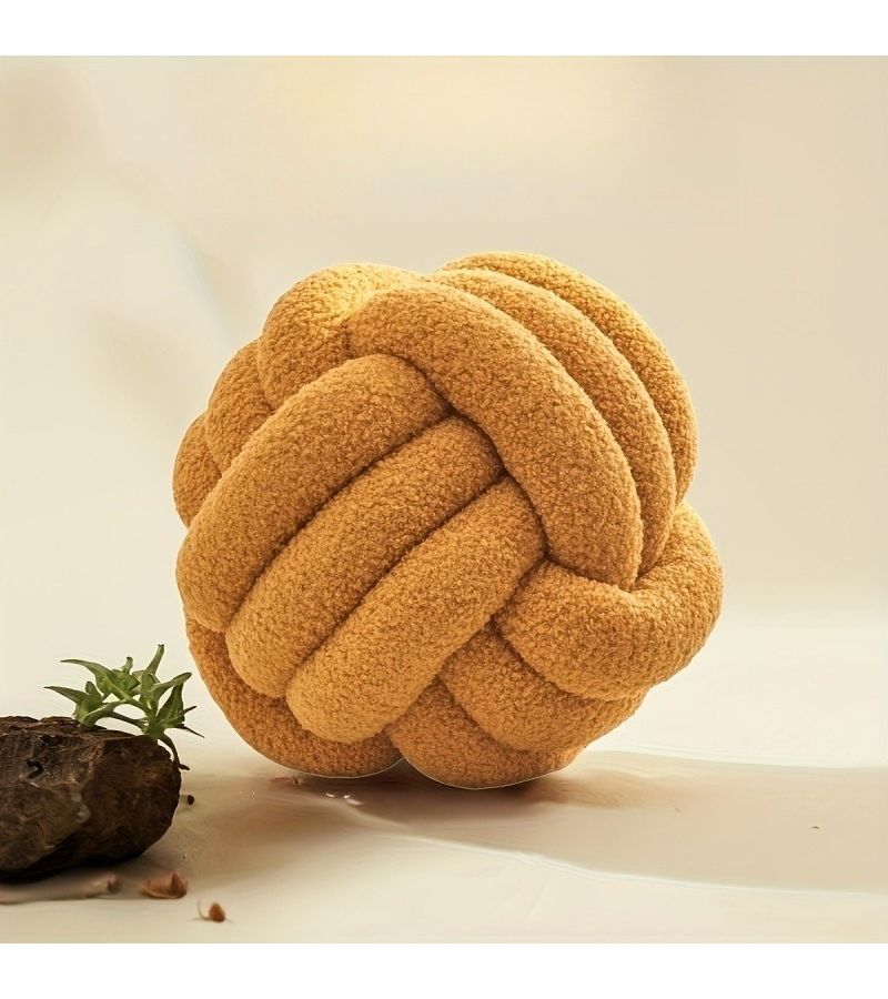 Yellow Round Mohair Pillow Irregular Shape Soft Lumbar Support 9x9inch - Image 1