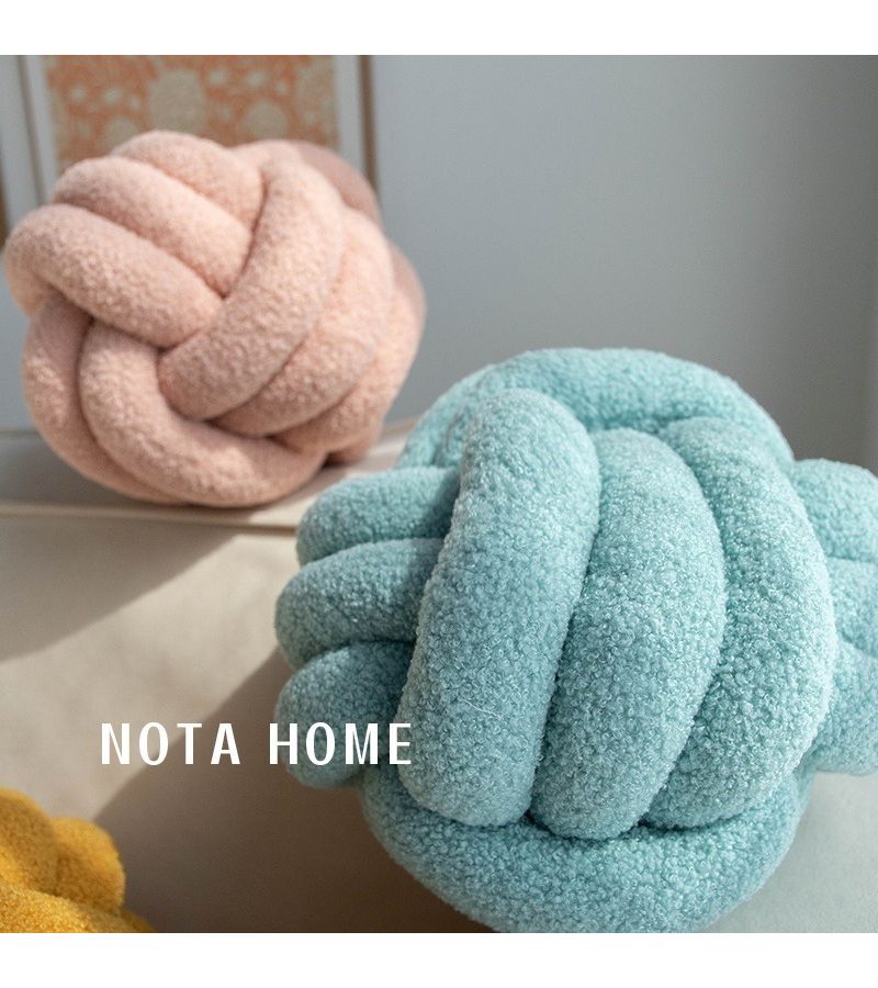 Yellow Round Mohair Pillow Irregular Shape Soft Lumbar Support 9x9inch - Image 5