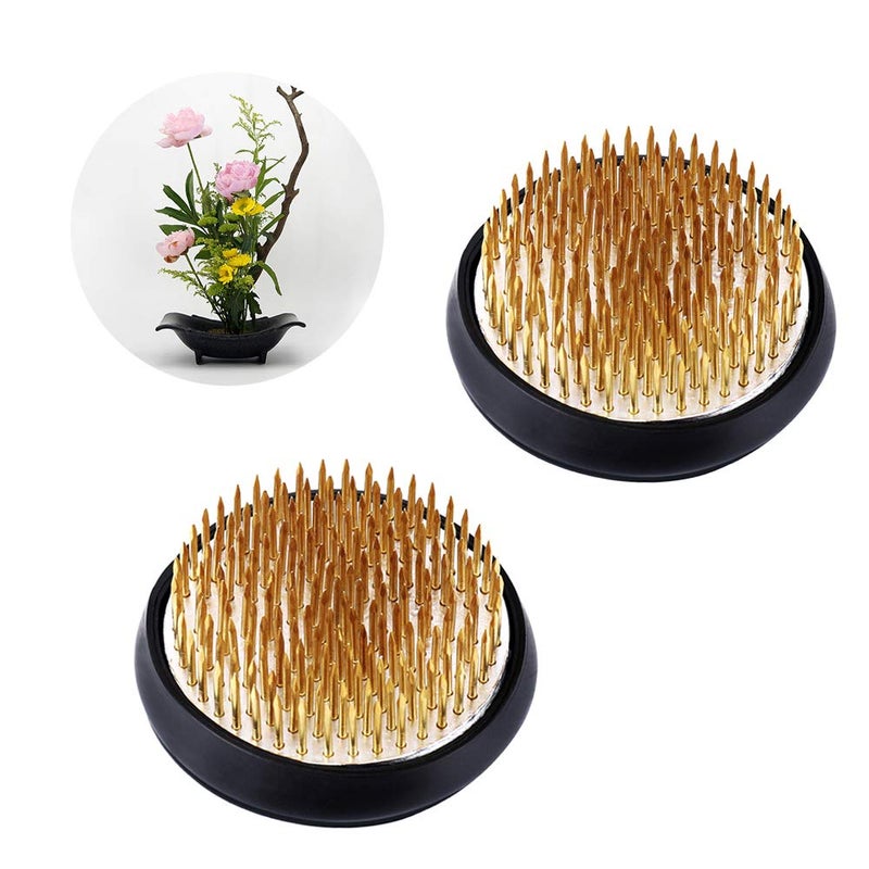 SteelFever 2 Pack Flower Frog Floral Frogs Kenzan Round Holder Pin Frog for Flower Arrangement 24 Golden