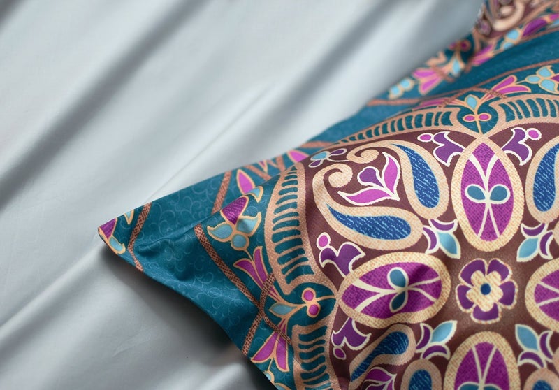 Eikei Home Damask Medallion Luxury Duvet Quilt Cover Boho Paisley Print Bedding Set 400 Thread Count Egyptian Cotton Sateen Vibrant Bohemian Pattern 3 pieces (Queen  Teal) - Image 2