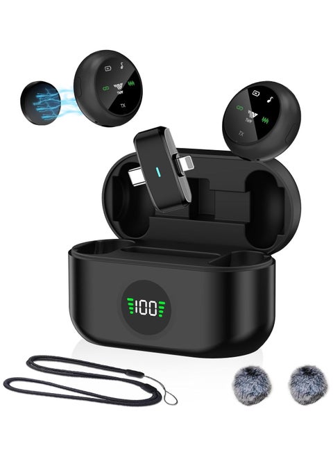 Wireless Lavalier Microphone for iPhone/Android, K31 PRO Mini Mic with Noise Cancellation, 40H, 50M Range, 2in1 Clip&Magnetic Lapel Mic for Video Recording, Tiktok, Podcast, Streaming, Vlogging-Black