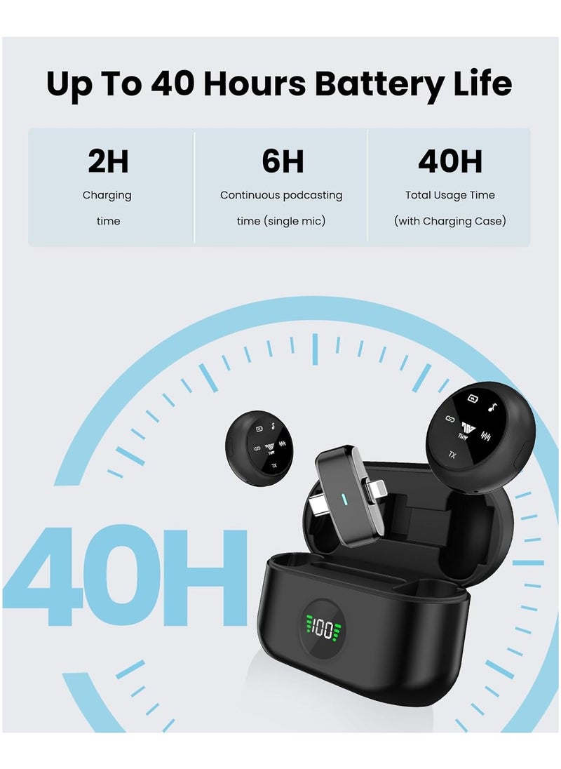 Wireless Lavalier Microphone for iPhone/Android, K31 PRO Mini Mic with Noise Cancellation, 40H, 50M Range, 2in1 Clip&Magnetic Lapel Mic for Video Recording, Tiktok, Podcast, Streaming, Vlogging-Black