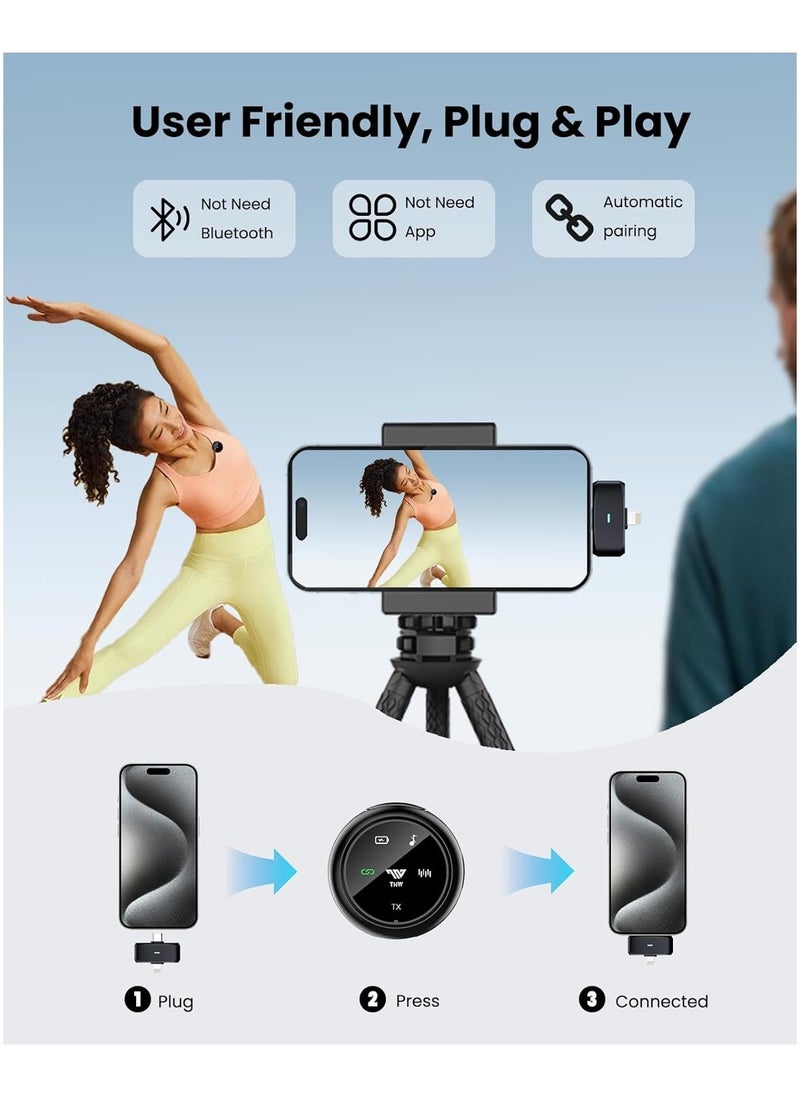 Wireless Lavalier Microphone for iPhone/Android, K31 PRO Mini Mic with Noise Cancellation, 40H, 50M Range, 2in1 Clip&Magnetic Lapel Mic for Video Recording, Tiktok, Podcast, Streaming, Vlogging-Black