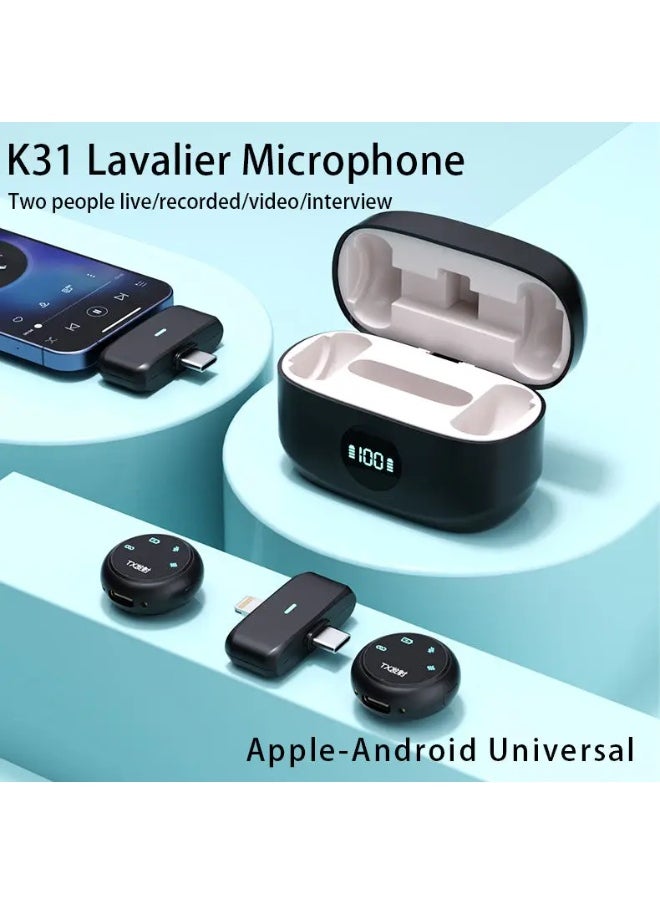 Wireless Lavalier Microphone for iPhone/Android, K31 PRO Mini Mic with Noise Cancellation, 40H, 50M Range, 2in1 Clip&Magnetic Lapel Mic for Video Recording, Tiktok, Podcast, Streaming, Vlogging-Black
