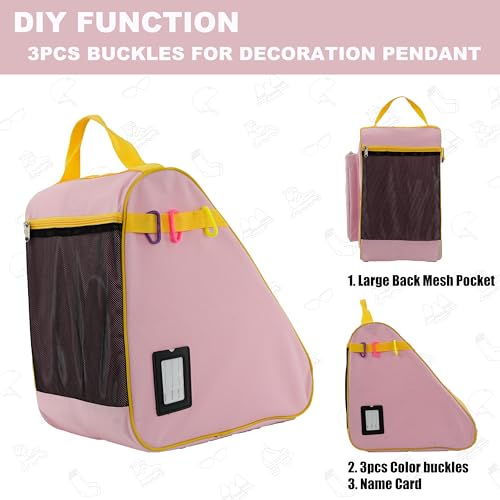 HEXIFUL Skate Bag for Ice, Inline, Roller & Quad Skates - Kids & Adults (Pink/Yellow) - Image 5