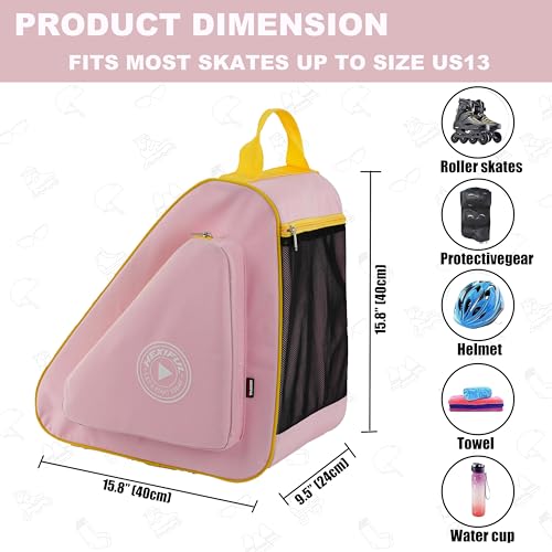 HEXIFUL Skate Bag for Ice, Inline, Roller & Quad Skates - Kids & Adults (Pink/Yellow) - Image 4