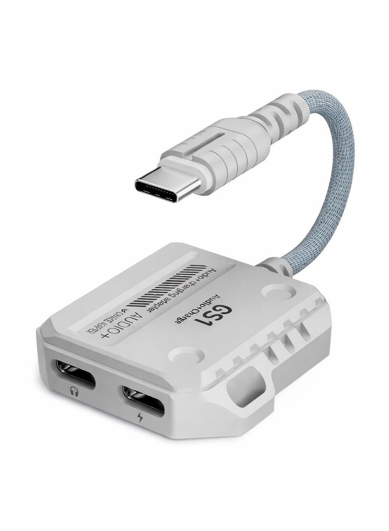 Plextone GS1 Type-C 2-in-1 Adapter – Dual Type-C Headphone Charging  Jacks with 60W Fast Charging, Lightweight Plug-and-Play Design, HD Clear Voice with Extra Bass, Zero Delay, Mic Supported, MFI-Certified Chipset, Perfect for iPhone, ReDMagic, Samsung, iPad, and Tablets - Image 1