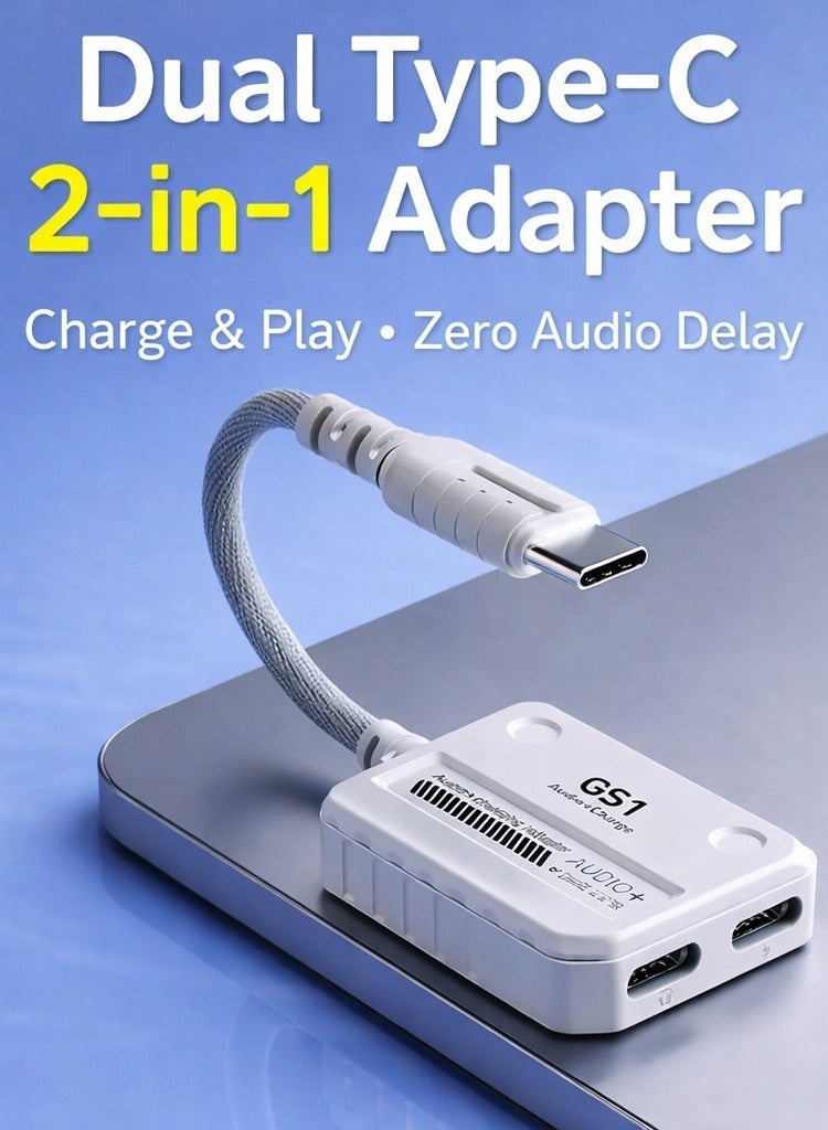 Plextone GS1 Type-C 2-in-1 Adapter Dongle, Dual Type-C Headphone & Charging Jacks with 60W Fast Charging, Hi-Res Audio, Zero Delay, Mic Supported, Plug-and-Play USB-C Converter – Compatible with iPhone, RedMagic, Samsung, iPad & Tablets - Image 5