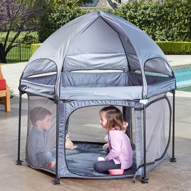 hiccapop 53 PlayPod Outdoor Baby Playpen for Baby with Canopy Deluxe Portable Playpen for Babies and Toddlers with Dome