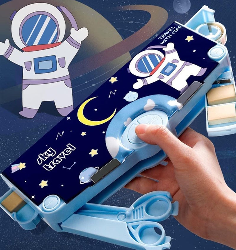 PLUSPOINT Plastic Astronaut Multifunctional Pencil Box For Kids,Space Theme Pencil Case,Magnetic Pencil Box,Pop Up Pencil Box With Buttons,Space Theme Return Gifts For Kids,Boys&Girls,Multicolor - Image 2