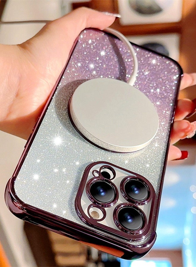 حافظة جليتر مغناطيسية لامعة لآيفون 16 برو مع واقي عدسة الكاميرا، متوافق مع MagSafe، طلاء فاخر، غطاء هاتف نحيف شفاف لامع لطيف مقاوم للصدمات للنساء والفتيات ，أرجواني - Image 4