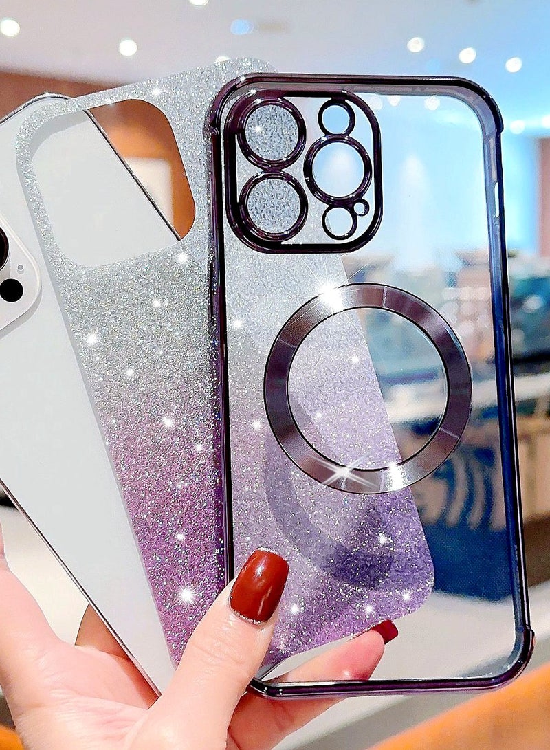 حافظة جليتر مغناطيسية لامعة لآيفون 16 برو مع واقي عدسة الكاميرا، متوافق مع MagSafe، طلاء فاخر، غطاء هاتف نحيف شفاف لامع لطيف مقاوم للصدمات للنساء والفتيات ，أرجواني - Image 3