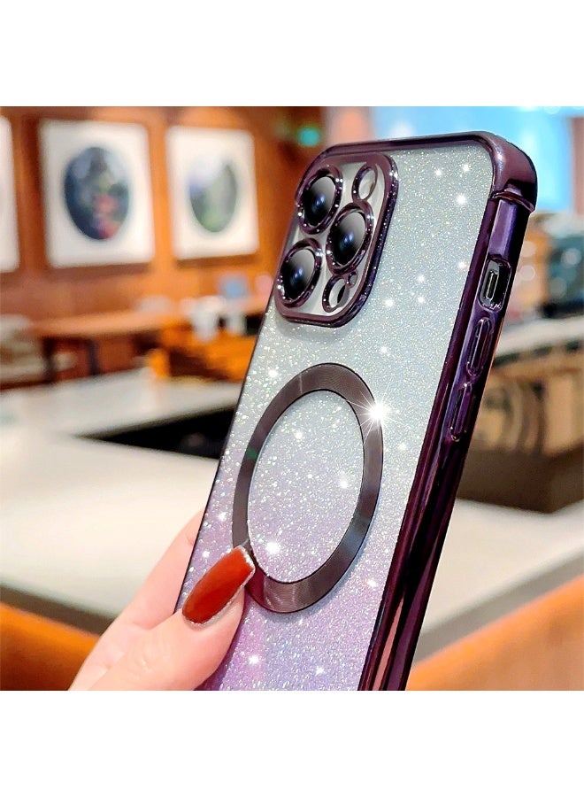 حافظة جليتر مغناطيسية لامعة لآيفون 16 برو مع واقي عدسة الكاميرا، متوافق مع MagSafe، طلاء فاخر، غطاء هاتف نحيف شفاف لامع لطيف مقاوم للصدمات للنساء والفتيات ，أرجواني - Image 5